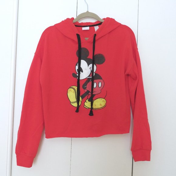 Disney Micky Mouse Cropped Red Hoodie - Picture 1 of 5